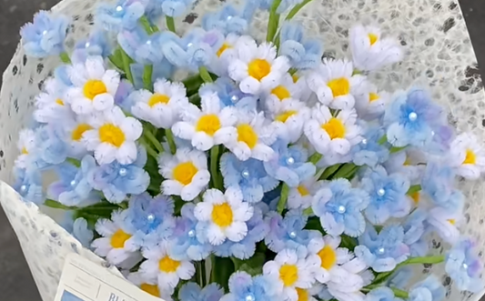 blue and white flowers craft out of pipe cleaners